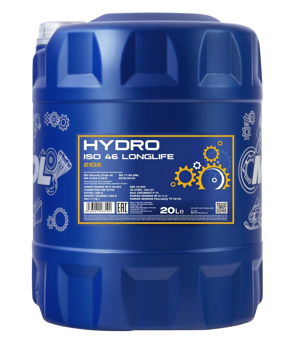OLIO IDRAULICO MANNOL 2102 Hydro ISO 46 LONGLIFE (Litri 20)