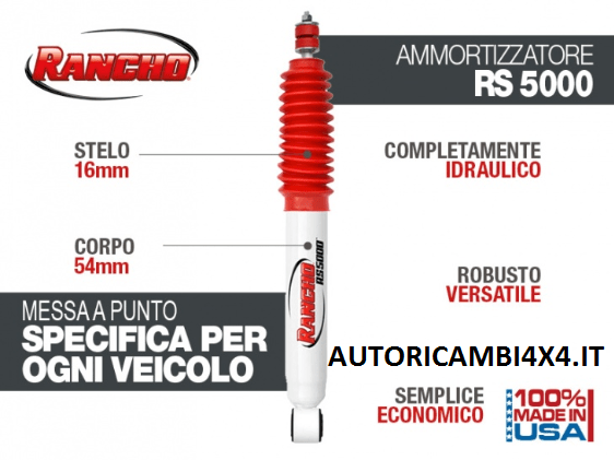 AMMORTIZZATORE RANCHO 5000 JEEP WRANGLER YJ ANTERIORE (Disponibili a lunghezza originale o per rialzi +6cm) - Autoricambi4x4