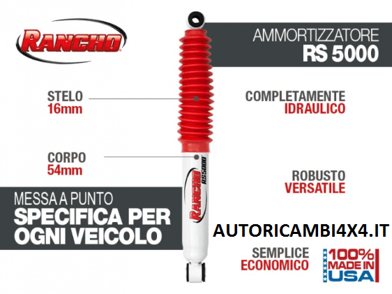 AMMORTIZZATORE RANCHO 5000 JEEP WRANGLER YJ POSTERIORE (Disponibili a lunghezza originale o per rialzi +6cm) - Autoricambi4x4