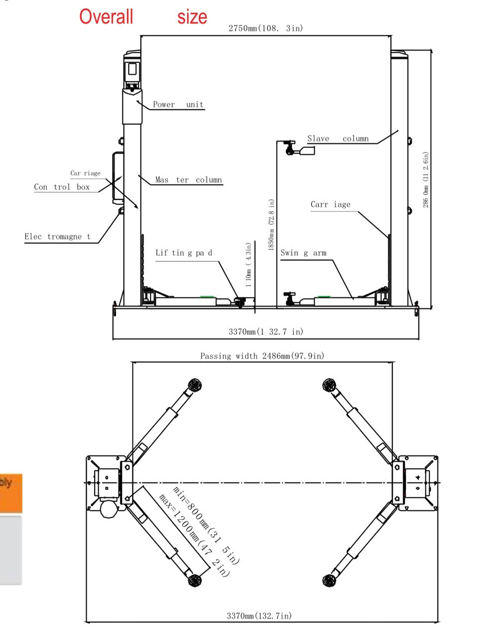 SOLLEVATORE / PONTE IDRAULICO A DUE COLONNE 4000 KG (DOPPIO) - Autoricambi4x4