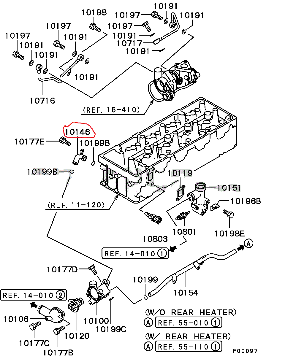 WATER PIPE / WATER BY-PASS PIPE THERMOSTAT MITSUBISHI PAJERO V60 3.2 (ORIGINAL)