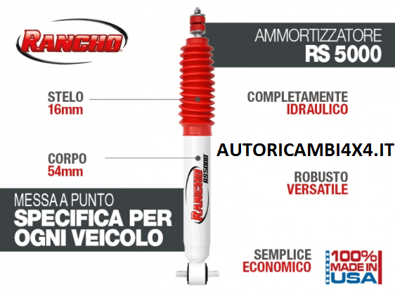 AMMORTIZZATORE RANCHO 5000 JEEP WRANGLER TJ ANTERIORE (Disponibile a lunghezza originale o per rialzi+6 cm E +7,5 cm) - Autoricambi4x4