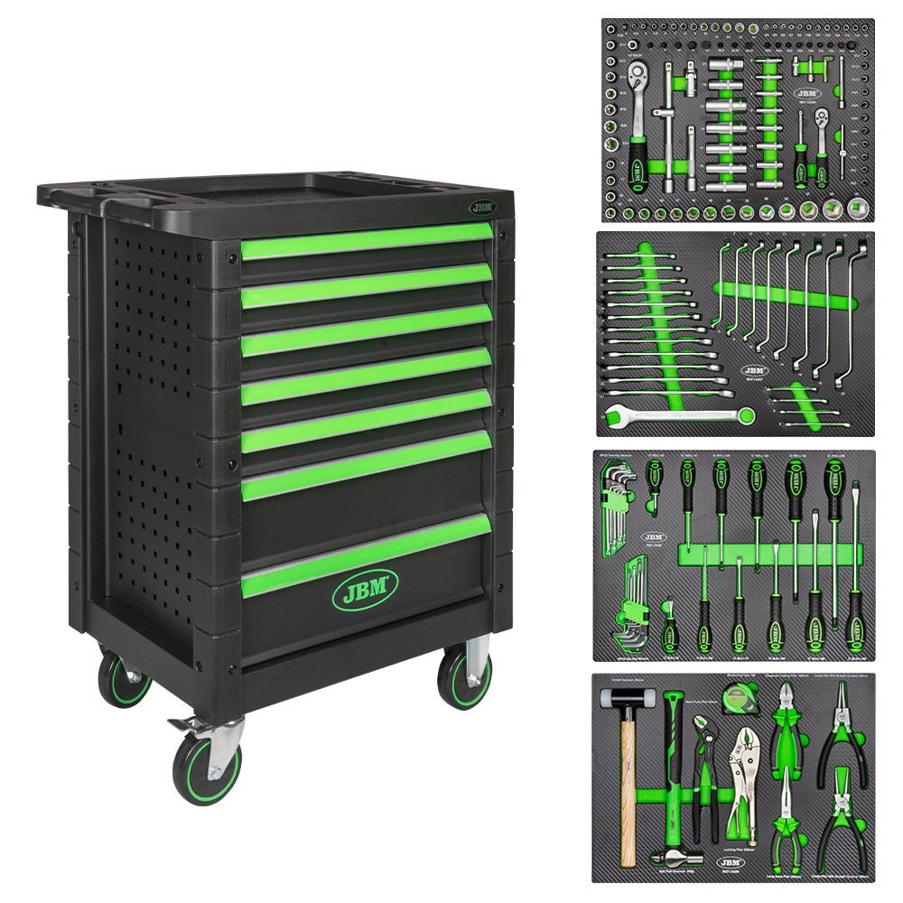 CARRELLO CON 7 CASSETTI VERDE - CON UTENSILI - Autoricambi4x4