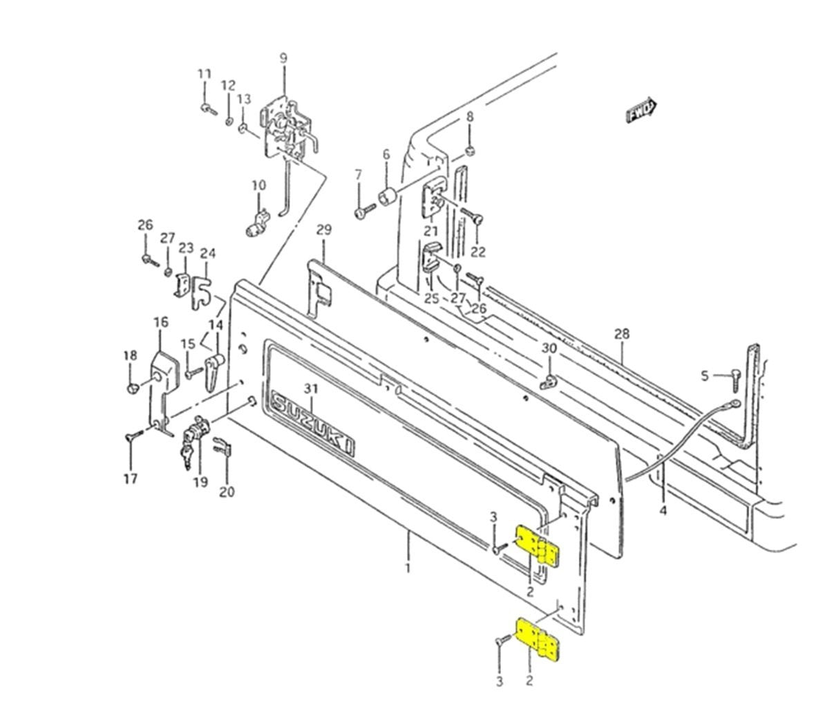 COPPIA CERNIERE PORTELLONE/ SPONDA POSTERIORE SUZUKI SJ410/ SJ413/ SAMURAI/ SANTANA - Autoricambi4x4