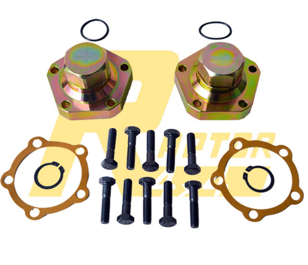 COPPIA FLANGETTE RINFORZATE ALTE CON KIT DI MONTAGGIO LAND ROVER DEFENDER FINO AL 200 TDI (Modello Spesso) - Autoricambi4x4