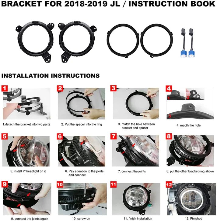 COPPIA SUPPORTI/ GHIERE/ STAFFE FARI A LED 9'' POLLICI JEEP WRANGLER JL - Autoricambi4x4