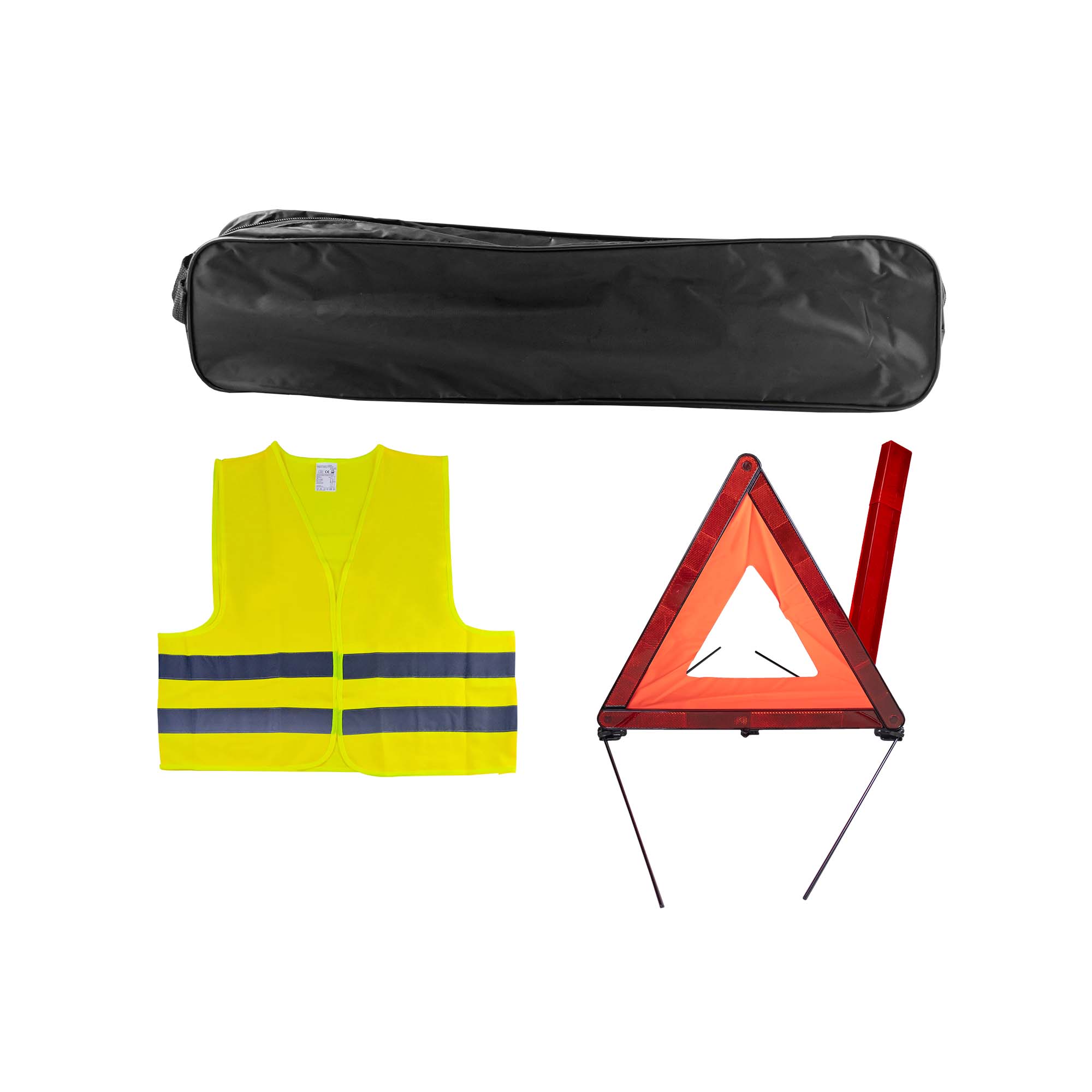 KIT D'EMERGENZA + BORSA NERA CON RIVETTO + GIUBBOTTO RIFLETTENTE + TRIANGOLO DI SEGNALAZIONE - Autoricambi4x4