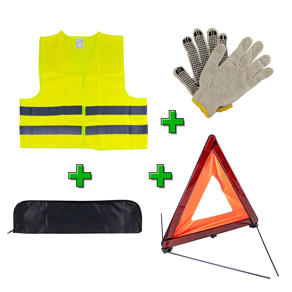 Kit emergenza auto giubbotto riflettente omologato triangolo borsa guanti - Autoricambi4x4