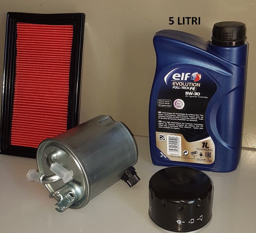 KIT TAGLIANDO 3 FILTRI + LITRI 5 ELF 5W30 NISSAN QASHQAI 1.5 DCI DAL 2007 AL 2013 ( COD. MOTORE K9K 292 / K9K 282 ) - Autoricambi4x4