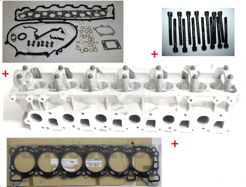 KIT TESTATA MOTORE NUDA/ SERIE GUARNIZIONI SMERIGLIO/ GUARNIZIONE TESTATA ORIGINALE/ BULLONI TESTATA NISSAN PATROL GR Y60 2.8 - Autoricambi4x4