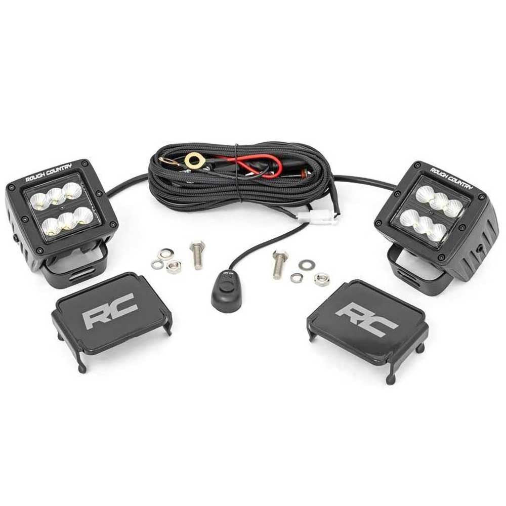 Luci LED 2" quadrate flood Rough Country Black Series - Autoricambi4x4