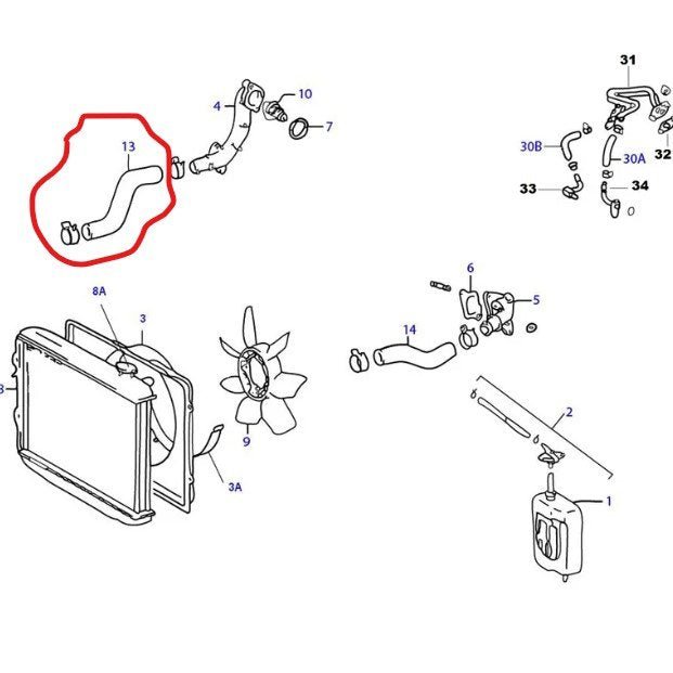 MANICOTTO INFERIORE RADIATORE TOYOTA LAND CRUISER KZJ90 - KZJ95/ 4 RUNNER/ HILUX 3.0 (ORIGINALE) - Autoricambi4x4