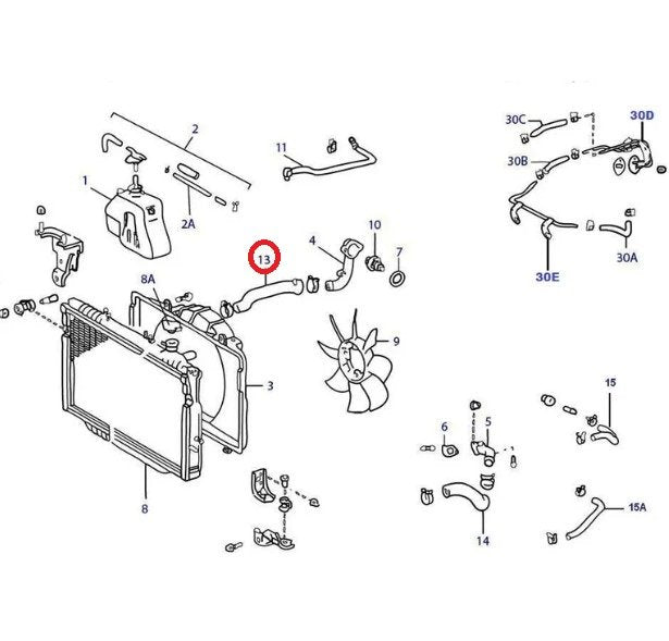 MANICOTTO SUPERIORE RADIATORE TOYOTA HDJ80/ FJ80 (ORIGINALE) - Autoricambi4x4