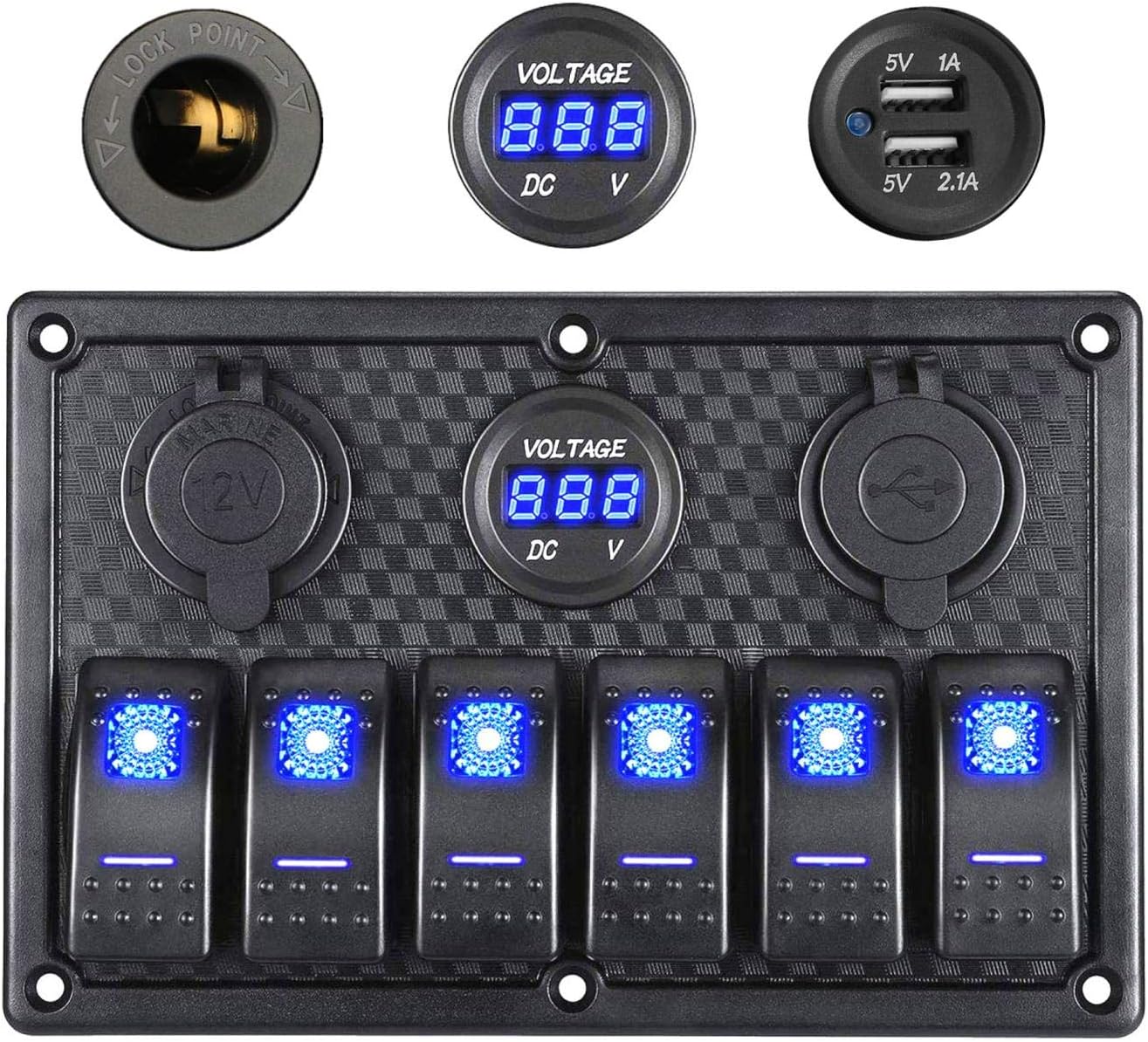 PANNELLO INTERRUTTORI A BILANCIERE IMPERMEABILE 6 TASTI 12V / 24V - Autoricambi4x4