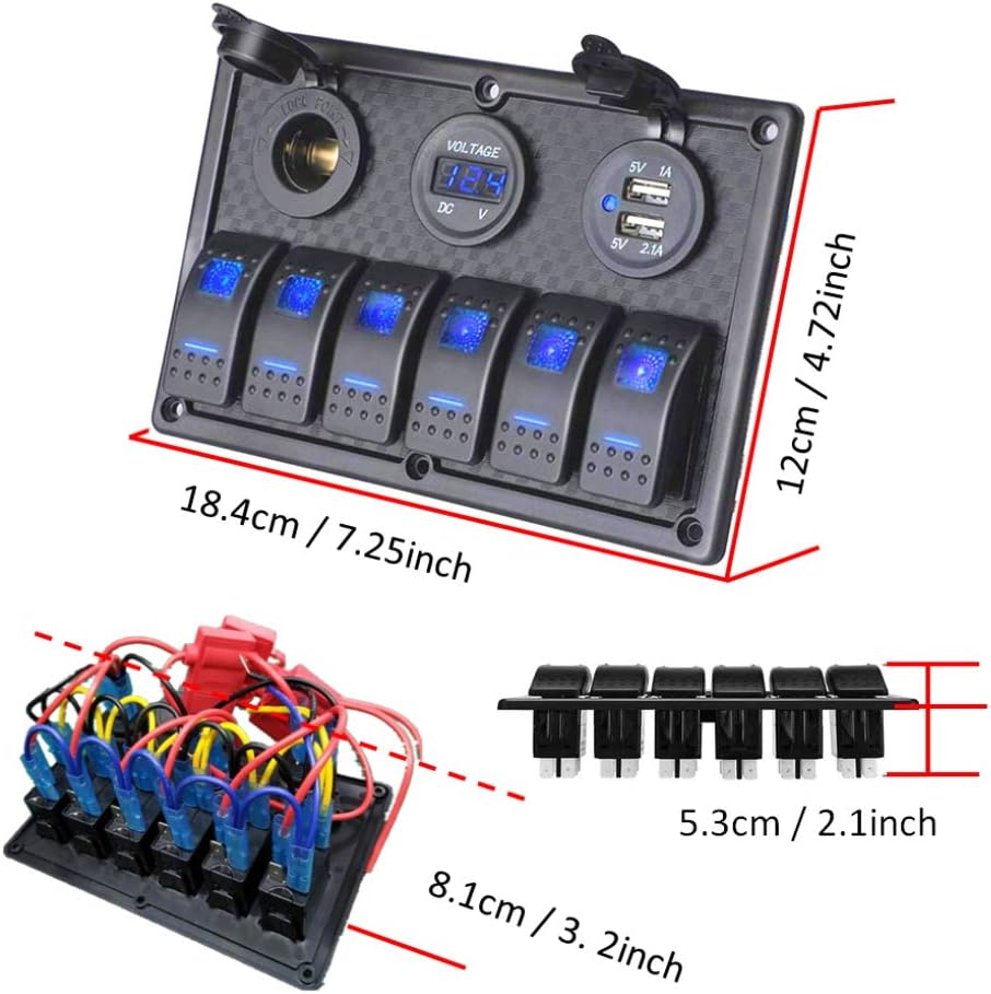 PANNELLO INTERRUTTORI A BILANCIERE IMPERMEABILE 6 TASTI 12V / 24V - Autoricambi4x4