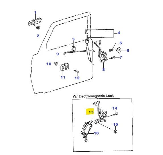 SERRATURA PORTA ANTERIORE SINISTRA TOYOTA LJ70/ KZJ70 (ORIGINALE) - Autoricambi4x4