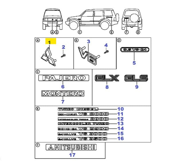 STEMMA GRIGLIA ANTERIORE MITSUBISHI L200/ PAJERO (ORIGINALE) - Autoricambi4x4